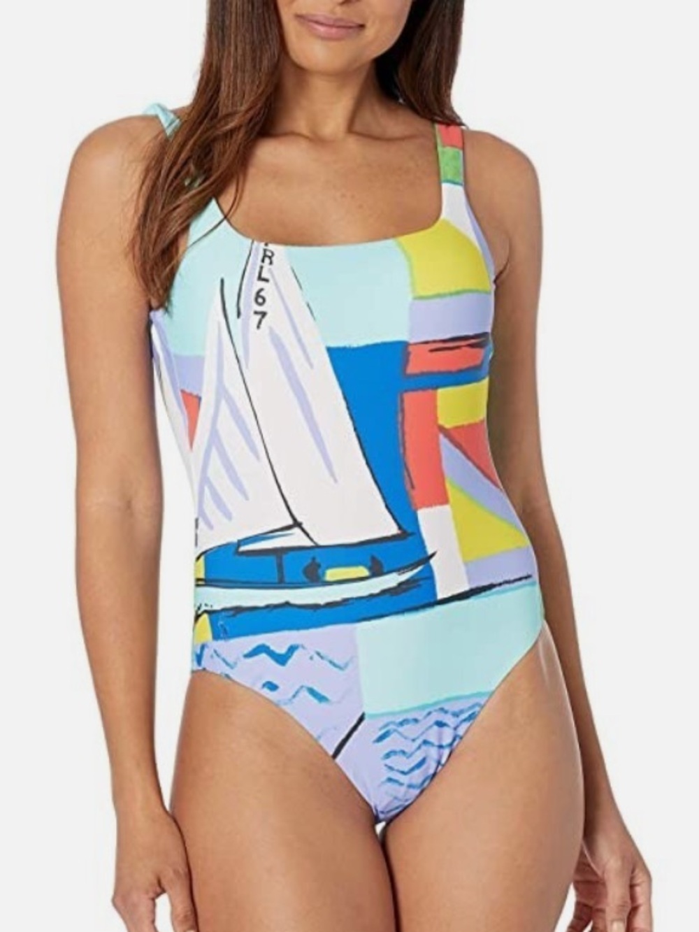 Polo Ralph Lauren BNWT Scenic Square Neck One-Piece Swimsuit Size Small.